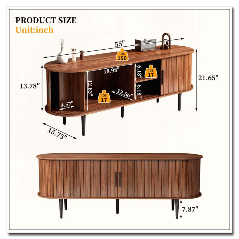 47" Modern TV Stand with Cabinet, Walnut