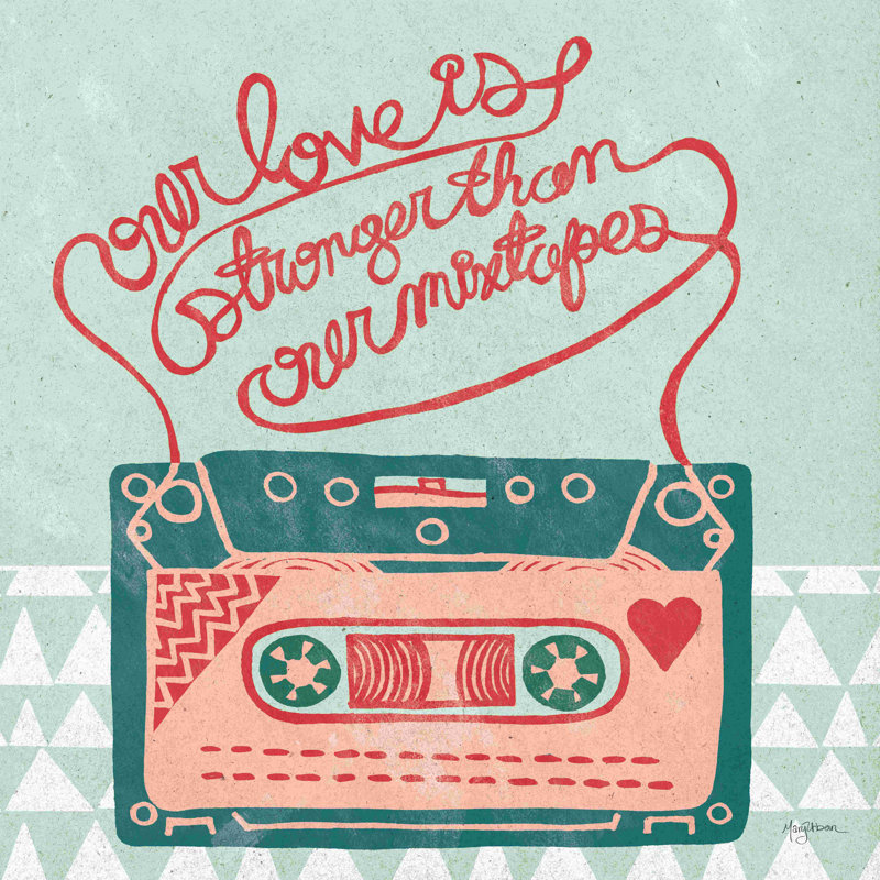 «Retro Cassette» par Mary Urban - Art textuel, H 12 po x l 12 po, Non, Toile tendue