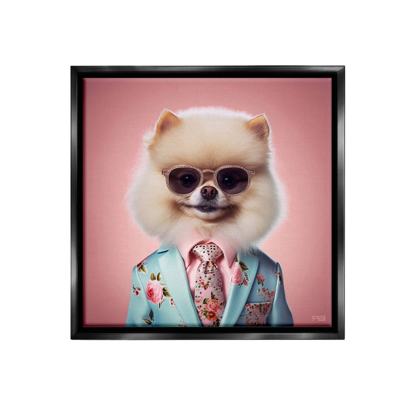 «Dog In Chic suit Floater Frame» par RB sur toile, Cadre flottant noir de jais, H 25 po x l 25 po