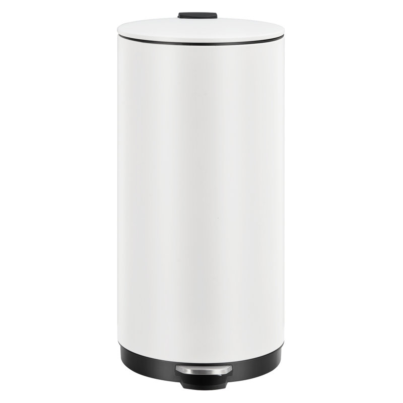 Commercial-Grade Soft-Close Trash Can – 8 Gallon Round Stainless Steel Bin with Foot Pedal, Removable Inner Bucket, Space-Saving Design for Kitchen, Office, Bathroom – White