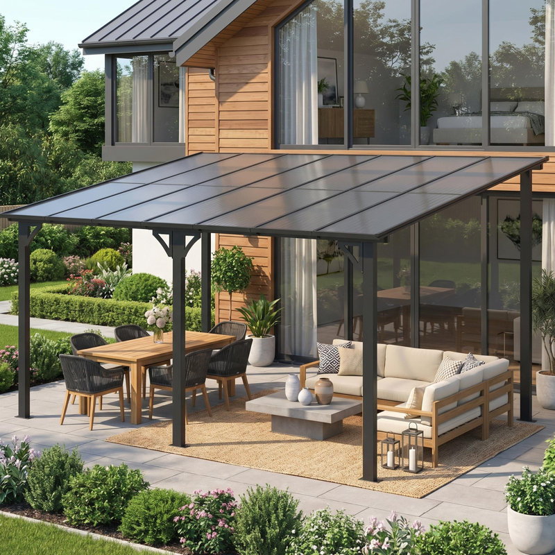 Pavillon de jardin mural rigide, résistance au vent 60MPH, avec gouttières, H 96 po x l 240 po x P 120 po, Noir
