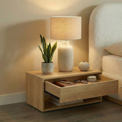 Hanzel Minimalist Modern Wood Nightstand With Drawer & Open Storage Shelf