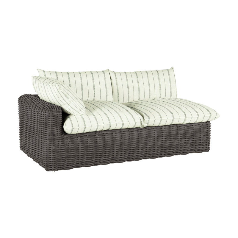 Montecito 75.25" Wide Outdoor Wicker Right Hand Facing Loveseat with Cushions, Welt, Indigo Velvet, Slate Gray