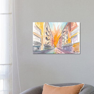 Manhattan Street Scene With Brick Buildings by Markus & Martina Bleichner - Wrapped Canvas Painting