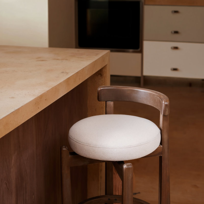 Ensemble de 2 tabourets de comptoir pivotants pour îlot de cuisine - Chaises de bar modernes de style Mid-Century avec dossier, assise de 26 pouces de hauteur, structure en bois massif et revêtement en lin doux