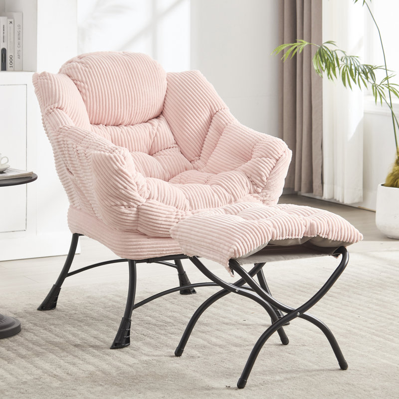 Chaise d'appoint moderne, douce et confortable avec repose-pieds, accoudoirs et poche latérale pour petits espaces