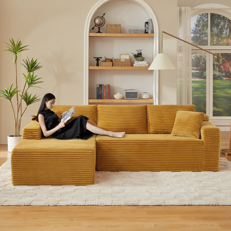 Boneless Modular Sectional Sofa, Cloud Couch, Yellow, Left Hand Facing