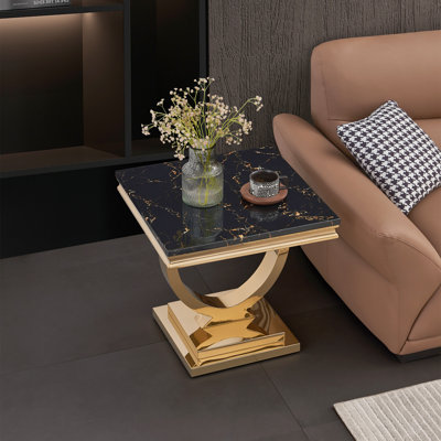 Traeshaun Faux Marble Top Metal Base End Table
