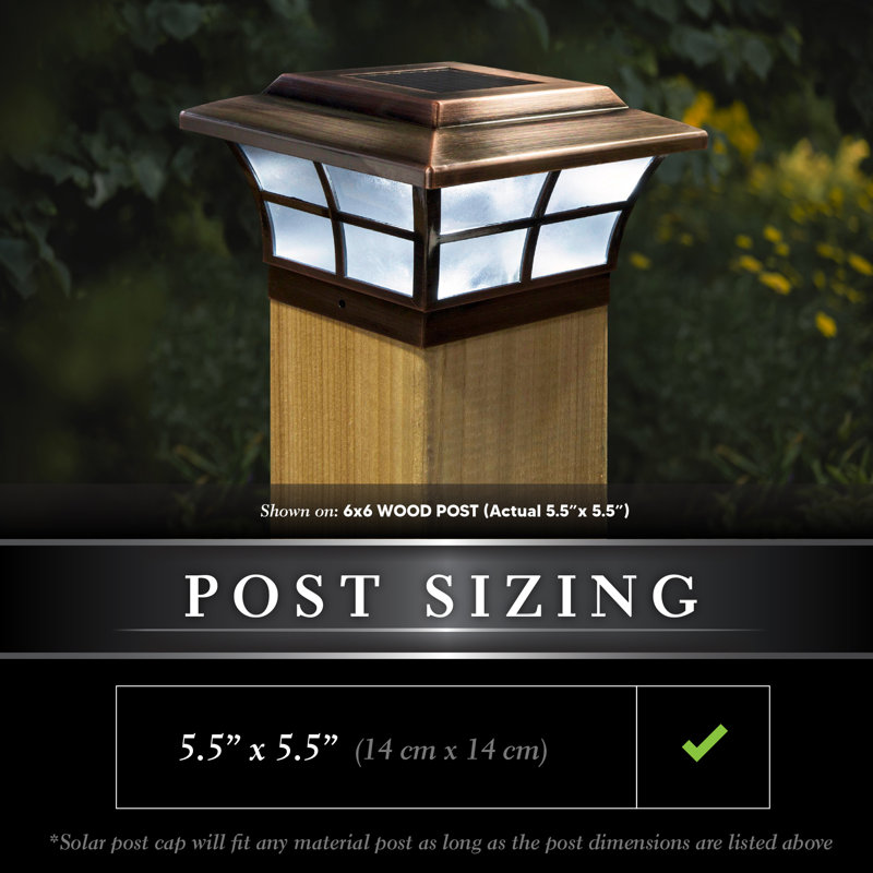 Prestige Solar Powered Integrated LED Fence Post Cap Light 4 in. x 4 in. with Base Adapter Included, Copper