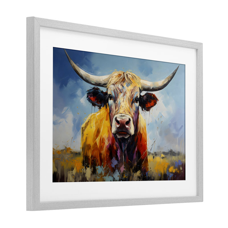 «Moody Longhorn Portrait», reproduction encadrée sous verre, design par LSR Creative Studio, H 17 po x l 23 po