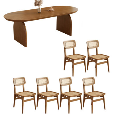 Modern solid wood oval dining table set
