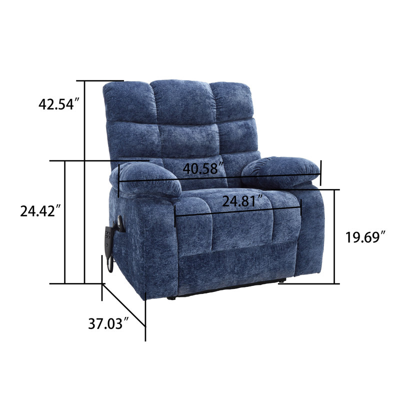 Classic Power Chenille Lift Recliner with Storage Pocket, Massage and Lumbar Heating Function, Dark Blue Chenille