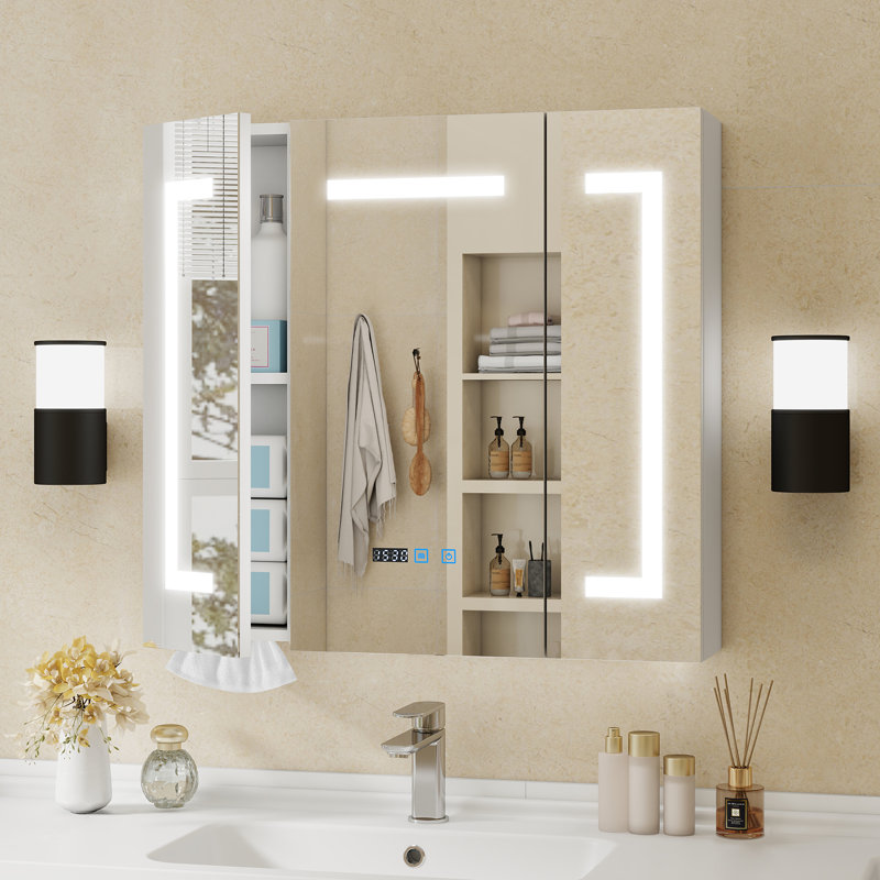 70x75mm LED Bathroom Mirror Cabinet with Charging and Light, Storage Cupboard with Tissue Slot