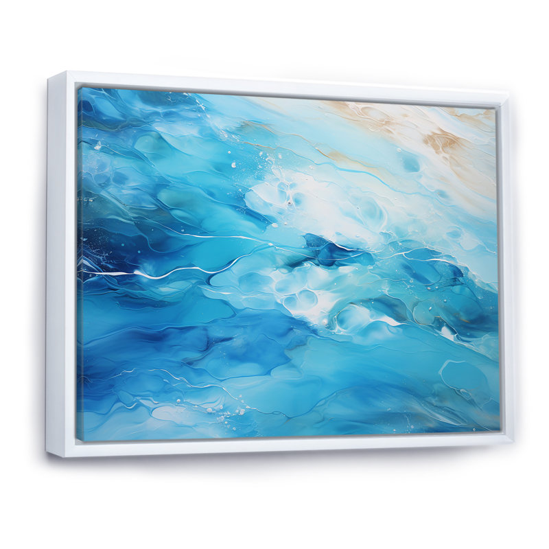 Décoration murale azur bleu lagon - plage et océan, H 30 po x l 40 po x P 1,5 po, Cadre flottant blanc