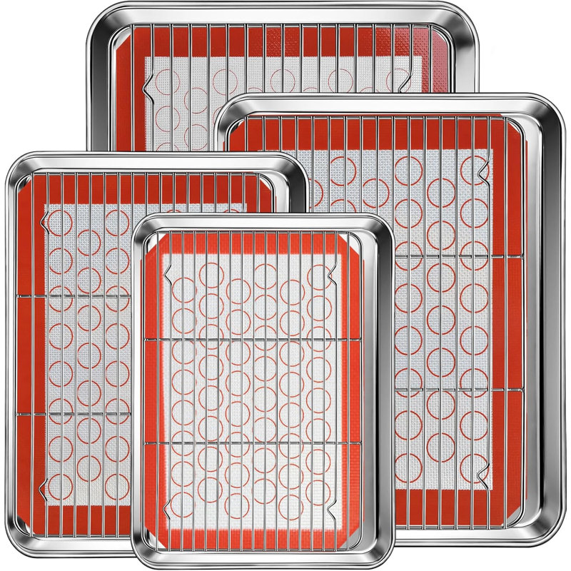 Ensemble de 12 plaques de cuisson en acier inoxydable avec grilles de refroidissement et tapis de cuisson en silicone