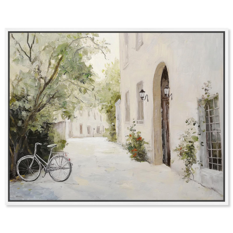 Art, paysage campagnard sur toile, coin pavé, H 31 po x l 37 po, Cadre flottant blanc