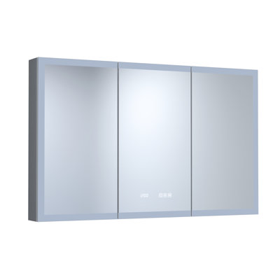 48 po L 30 po H Pharmacie rectangulaire en aluminium argenté encastré / à fixation en surface avec miroir DEL et horloge
