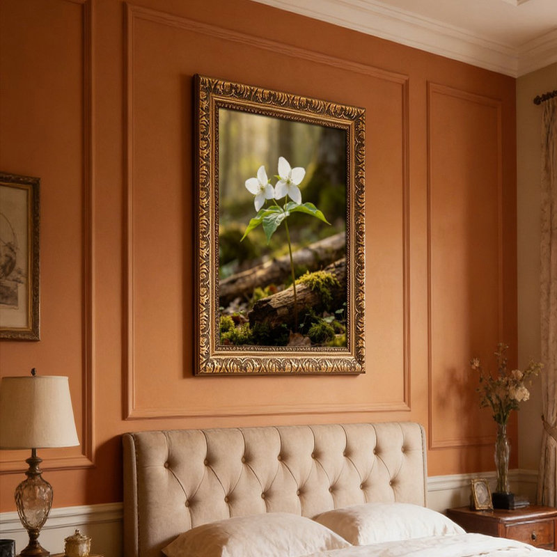 Cadre mural rétro blanc avec motif de fleurs blanches WhiteOrnate, L 8 po x l 12 po