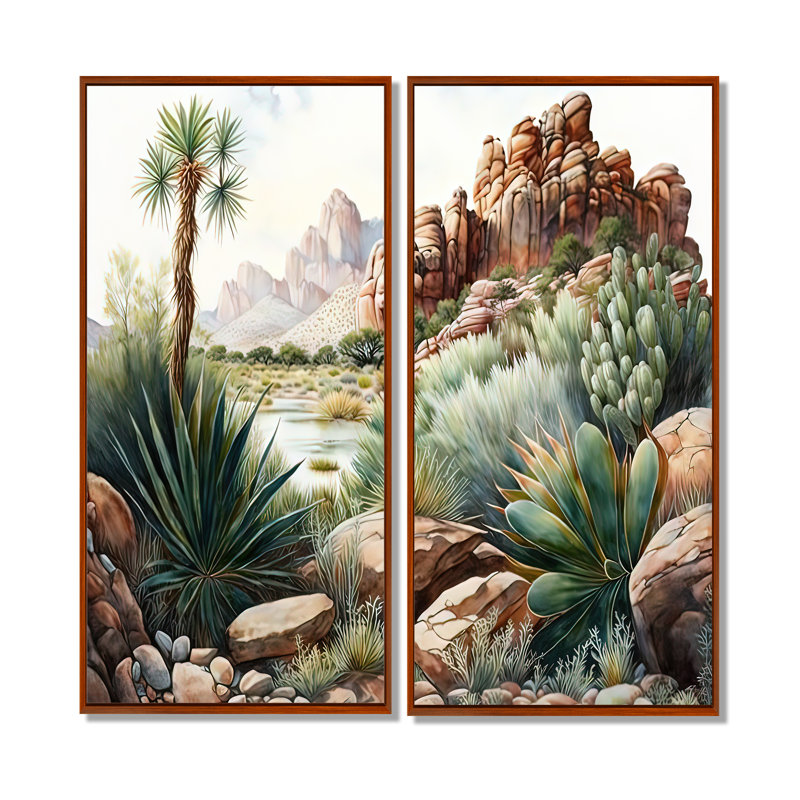 Arizona Desert Cactus II - Paysages, décoration murale occidentale, 2 pièces, H 32 po x l 32 po, Brun