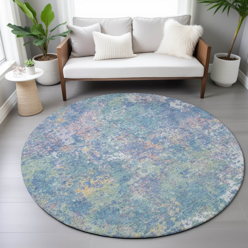 Machine Washable Indoor/Outdoor Labon ACN2166 Abstract Rug, Round 8'