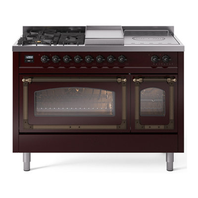 ILVE Nostalgie II Noblesse 48 inch Dual Fuel Range (5 Sealed Burners + Griddle + French Top, Triple Glass Door)