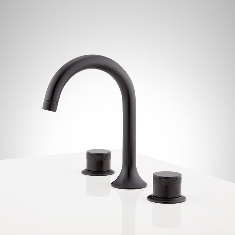 Lentz 1.2 GPM Widespread Bathroom Faucet with Lever Handles, Matte Black, Knob Handle