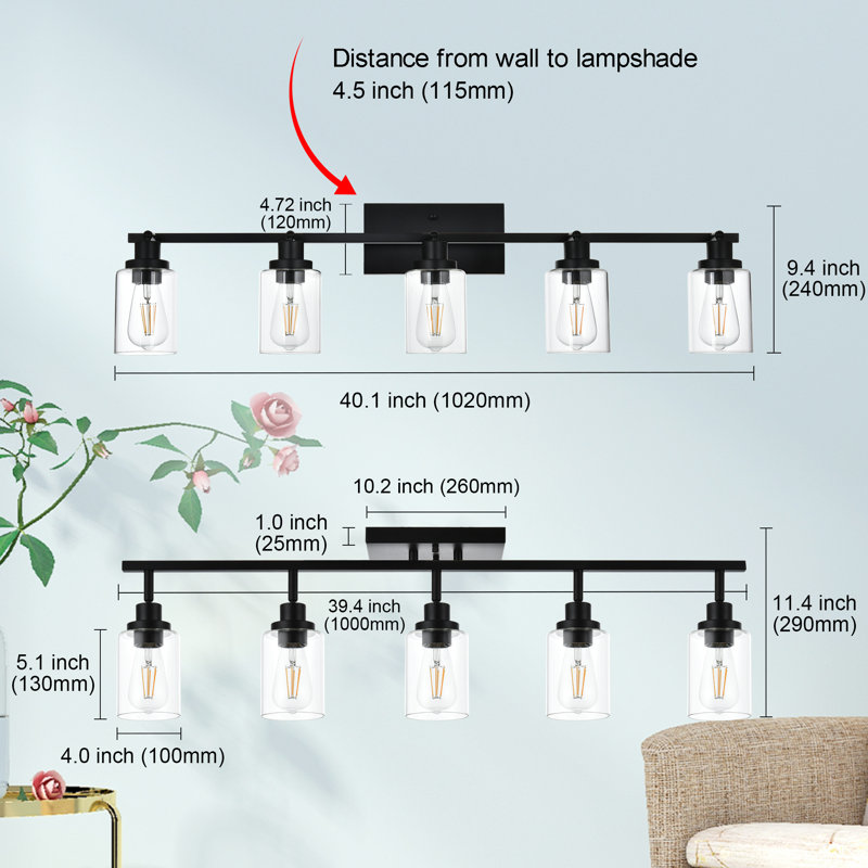 40.1'' 5 -Light Fixed Track Track Kit with Dimmable and Adjustable Head