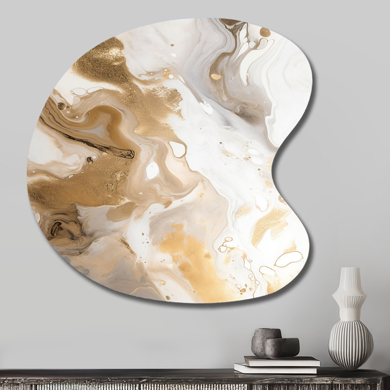 Or et gris A Marble Effect IV - Art mural asymétrique en marbre en métal, impression d'art en forme unique en or