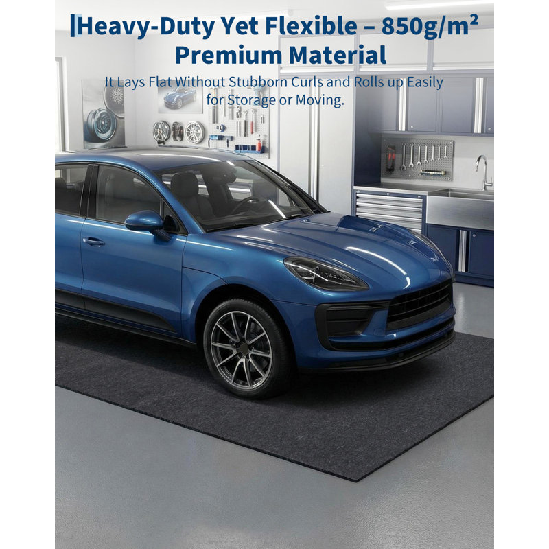 Heavy Duty Garage Floor Mat for Cars – Waterproof PE Backing, Slip-Resistant Felt, Guards Garage & Driveway from Water, Snow, Mud, Oil – Easy Clean & Trim – Under Car Protection – Size: 7'4" x 20'