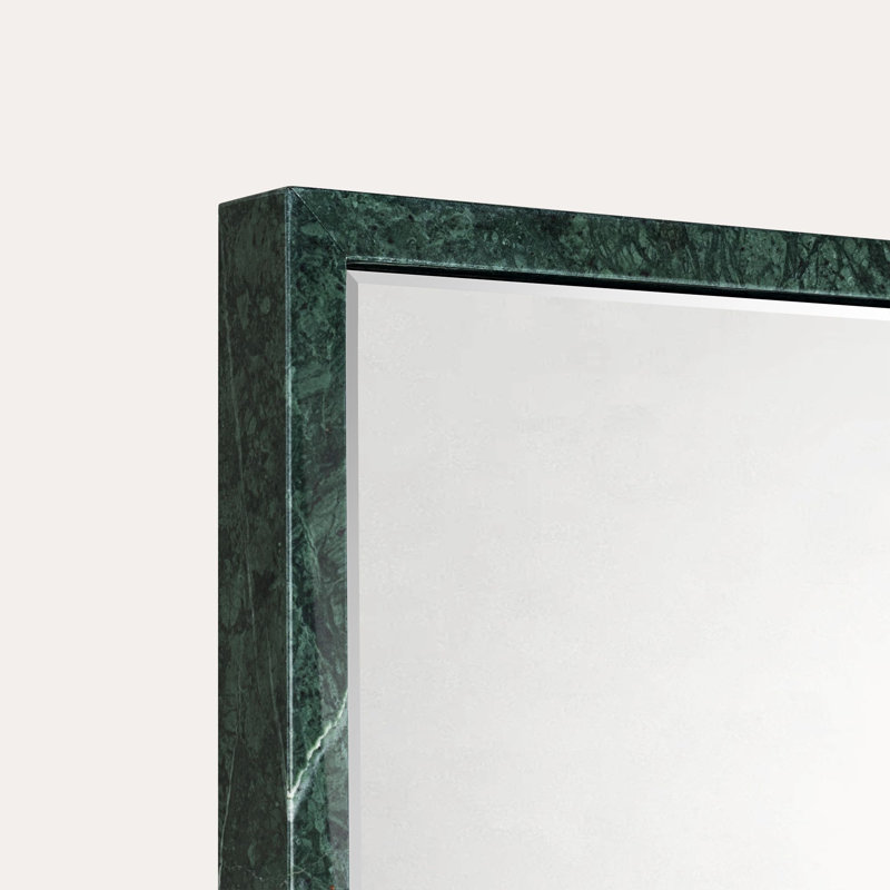 Wykoff Shil Real Green Marble Beveled Wall Mirror, Rectangular Vanity Mirror with Genuine Marble Stone Frame in 24x30'', Luxury Modern Decorative Hanging Mirror for Bathroom, Living Room, Entryway
