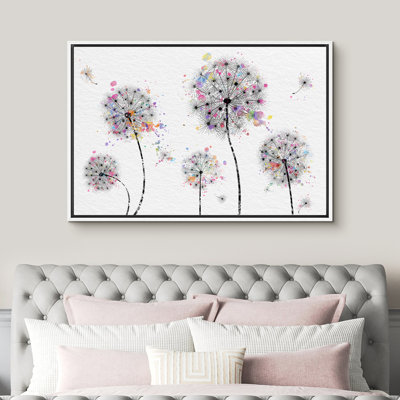 "Colorful Splash Dandelions Contemporary Modern Minimal Large", reproduction d'art sur toile encadrée
