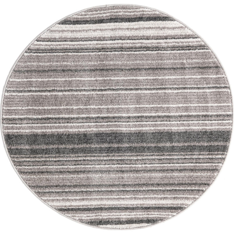 Osteen Striped Area Rug, Round 7'3", Gray