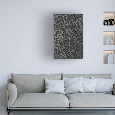 " Wrapped Canvas Wall Art - Sarah Manovski 'Abstract Black White Peony Line Art' Wall Art For Living Room, Bedroom, Or Office Décor - 30x47 "