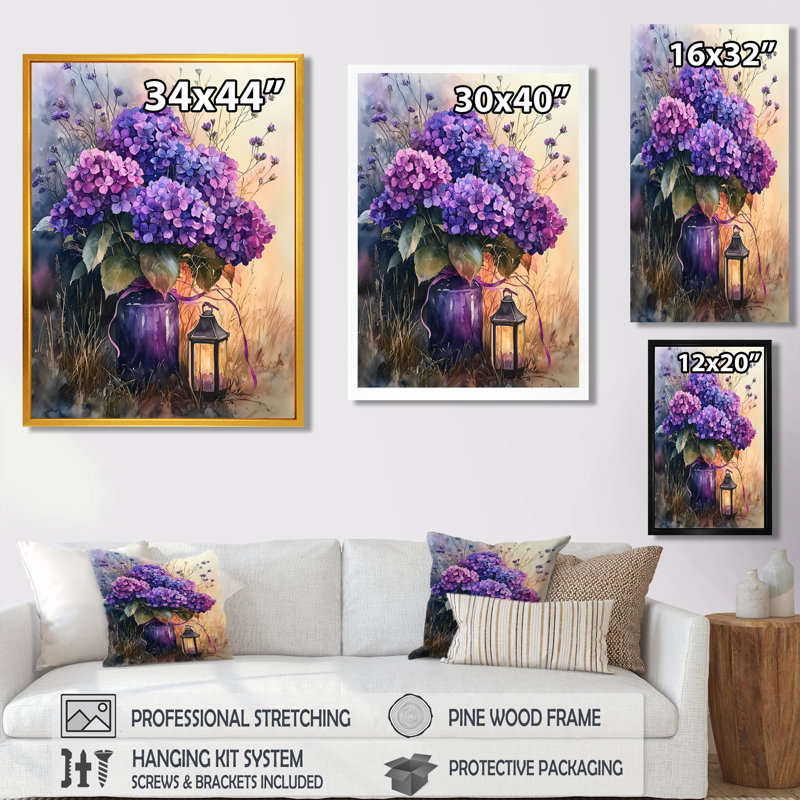Paysage hortensia et lumière beauté III - hortensia, art mural, H 60 po x l 28 po, Crème, crème