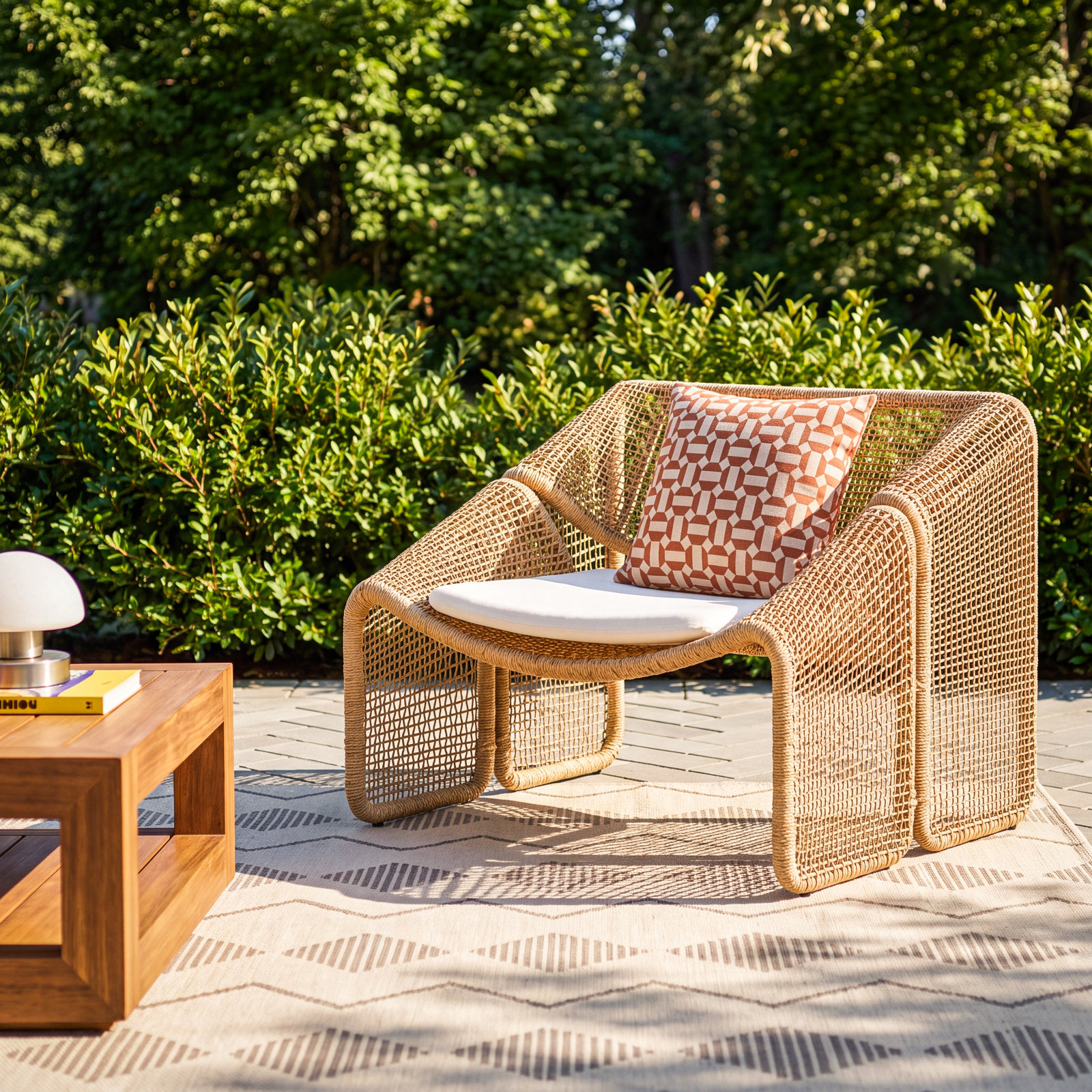Aliza Wicker Outdoor Lounge Chair, Venao Ivory/Faux Hyacinth
