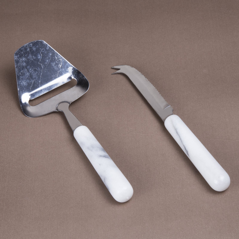 Ensemble de 2 couteaux à fromage en marbre Lyman Natural, Blanc