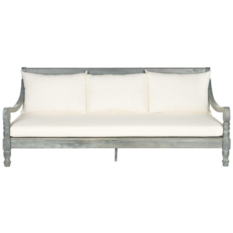 71.7'' Wide Straight Acacia Patio Daybed with Cushions, Ash Gray, Beige