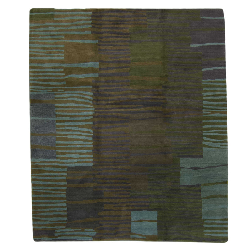 Righe Wool Abstract Area Rug in Green, Rectangle 3' x 5'