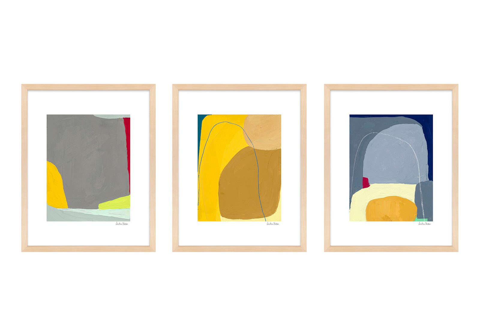 Color Meditation Trio 2. Set Of 3 by Andrea Stokes, 50" H x 40" W x 1.25" D, Brown Framed