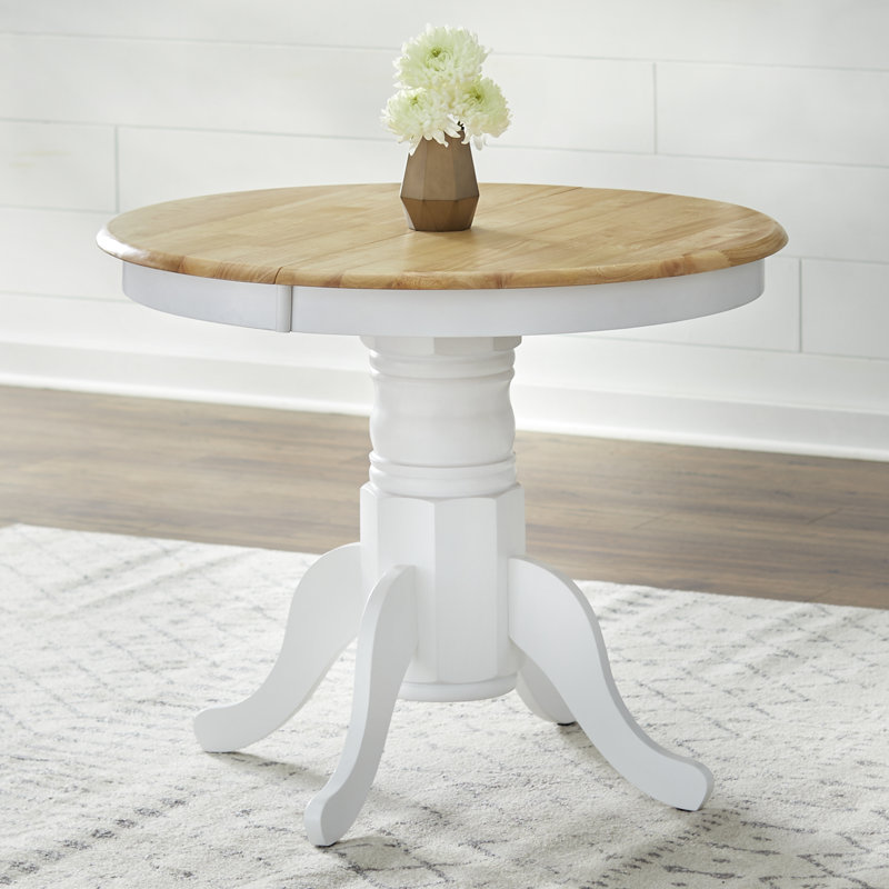 Kaneshiro Solid Wood Top Pedestal Dining Set, White/Natural, 7 Pieces: Table, 6 Chairs