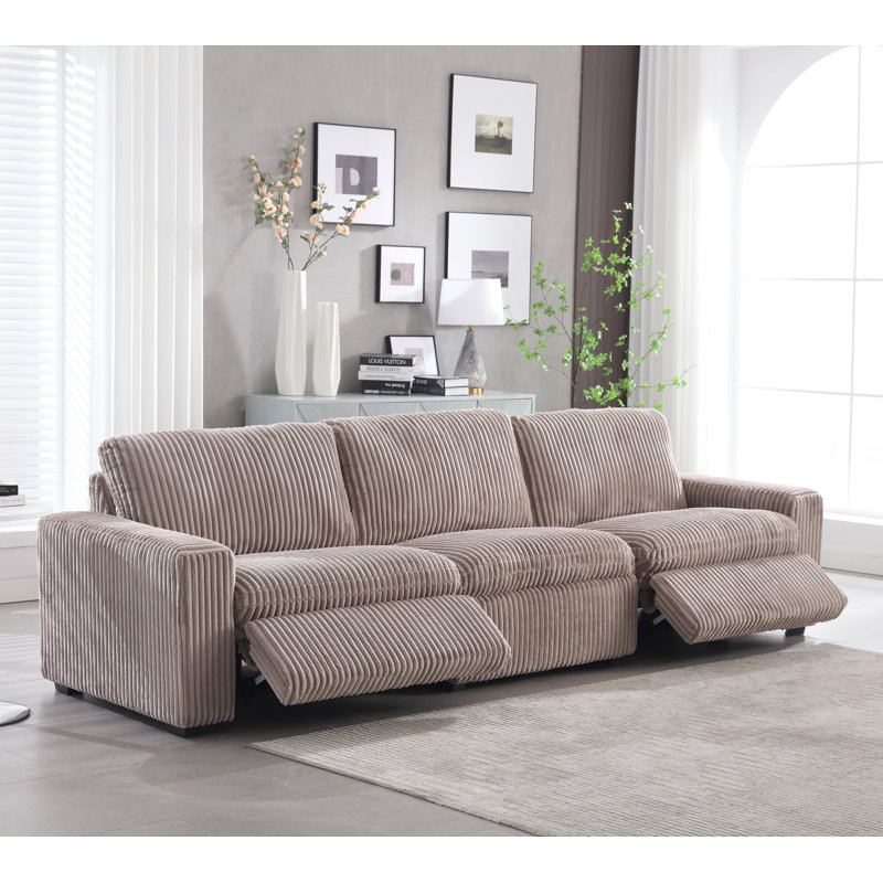 Arealious 123.2'' Wide Modern Corduroy Square Arm Power Reclining Sofa With USB Port, Mushroom Taupe Corduroy