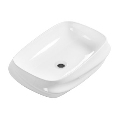 Life Sky Rectangular Vessel Sink 23.6x16.9 Inch: 3d Textured Bas Relief Design & No Faucet Hole - Gloss White Above Counter Bathroom Basin For Luxury Hotels & Modern Interiors