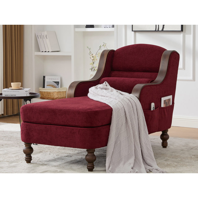 Chaise longue rembourrée avec poches latérales, Rouge vin
