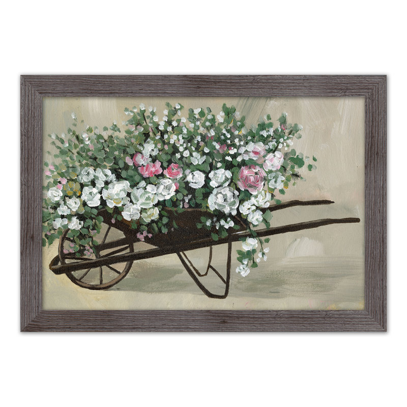 Wheelbarrow Flowers - Single Picture Frame Painting, 20" H x 30" W x 0.75" D