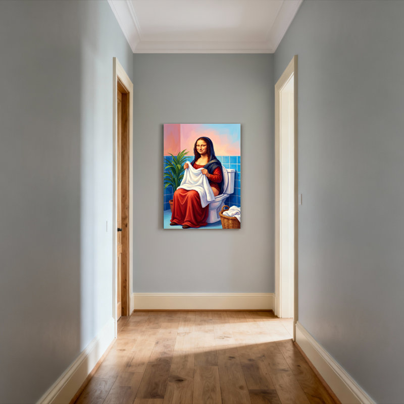 Tableau sur toile Mona Lisa sur les toilettes (lot de 1), H 24 po x l 16 po