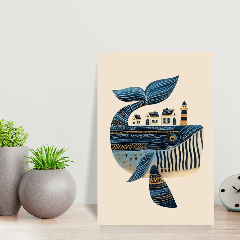 Baleine fantaisiste, village serein, baleine fantaisiste, océan côtier, art mural, H 18 po x l 12 po