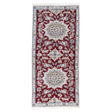 Red Fine Hand Knotted Persian Silk & wool Nain 2'9"X 6'6"