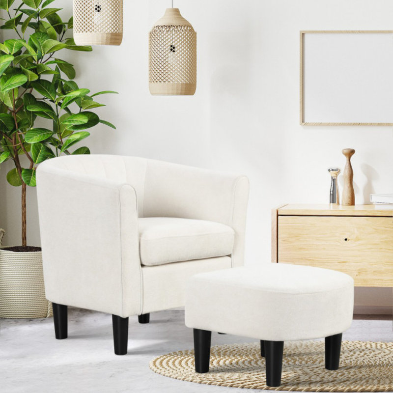 Fauteuil demi-tonneau rembourré en velours avec repose-pieds et repose-pieds Teddy