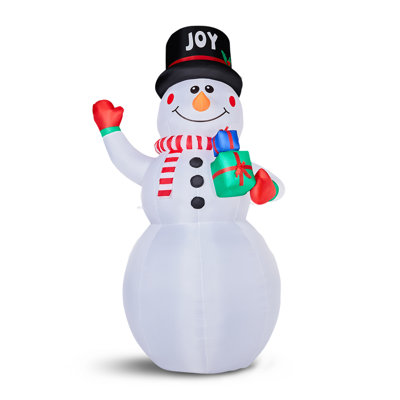 Bonhomme de neige gonflable géant avec boîtes-cadeaux, polyester et plastique, 1 pièce, décoration de jardin de Noël éclairée, blanc, 3 lumières DEL et panneau lumineux avec ventilateur intégré