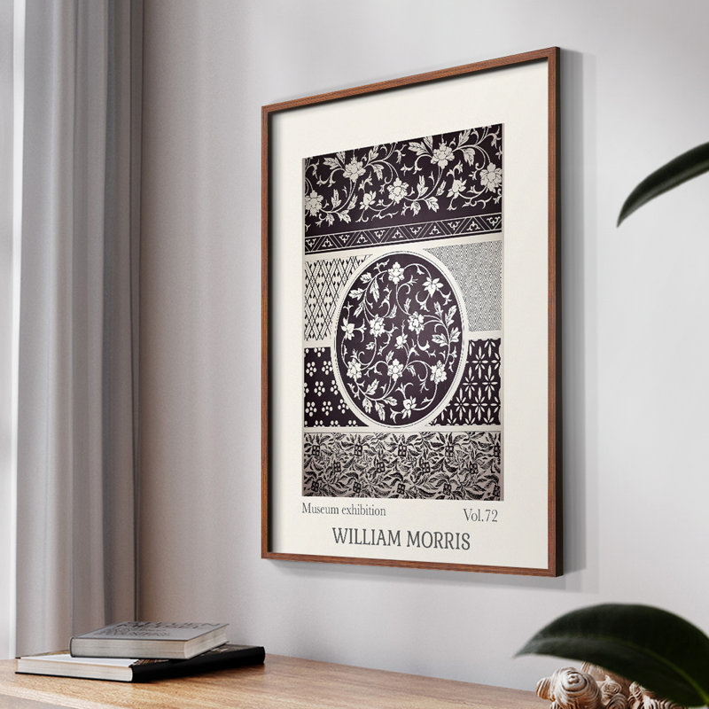 William Morris, reproduction encadrée LX III, H 14 po x l 11 po, Noyer